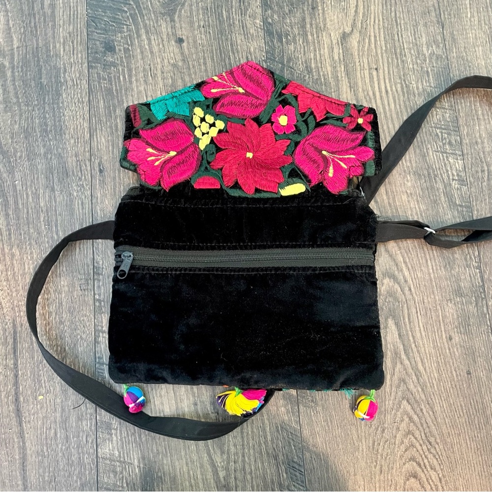 Embroidered Over The Shoulder Flower Bright Colored Purse Orange and Pink - Picture 3 of 5